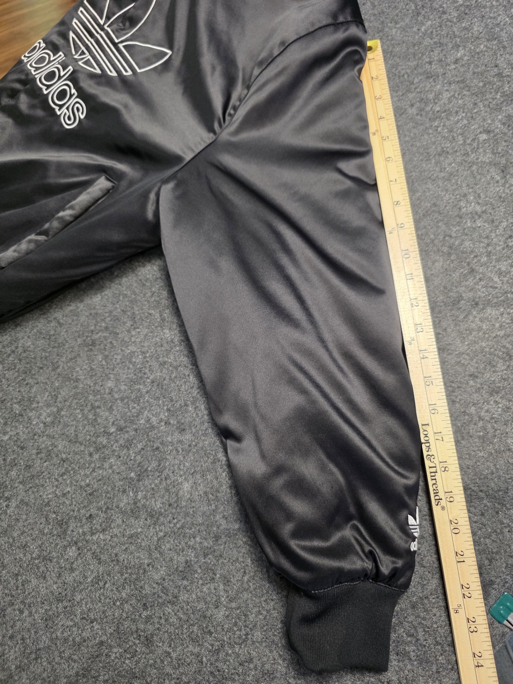 Adidas Men's Black Satin Bomber Jacket with White Trefoil Logo Size Medium - Picture 11 of 14